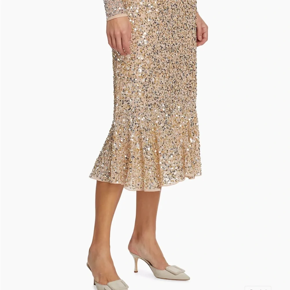 Adrianna papell 3/4 sleeves fully colorful sequins round neck midi dress - Picture 11 of 12